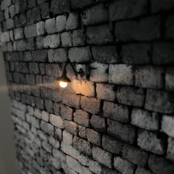 Lampione da parete in rame colore nero per presepi e diorami con microlampada led