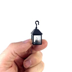 Lanterna da parete e/o appoggio colore nero per presepi e diorami con micro lampada luce calda 12v